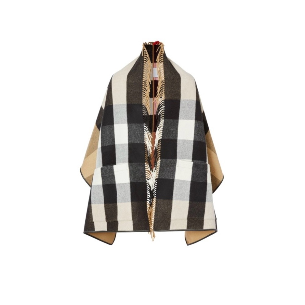 Burberry Checkered Cape in Black, White, and Tan